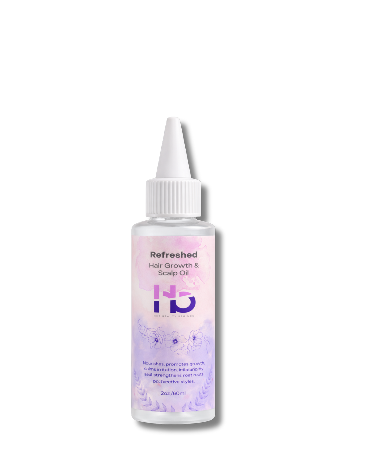Refreshed Hair & Scalp Oil bottles styled with soft pastel accents